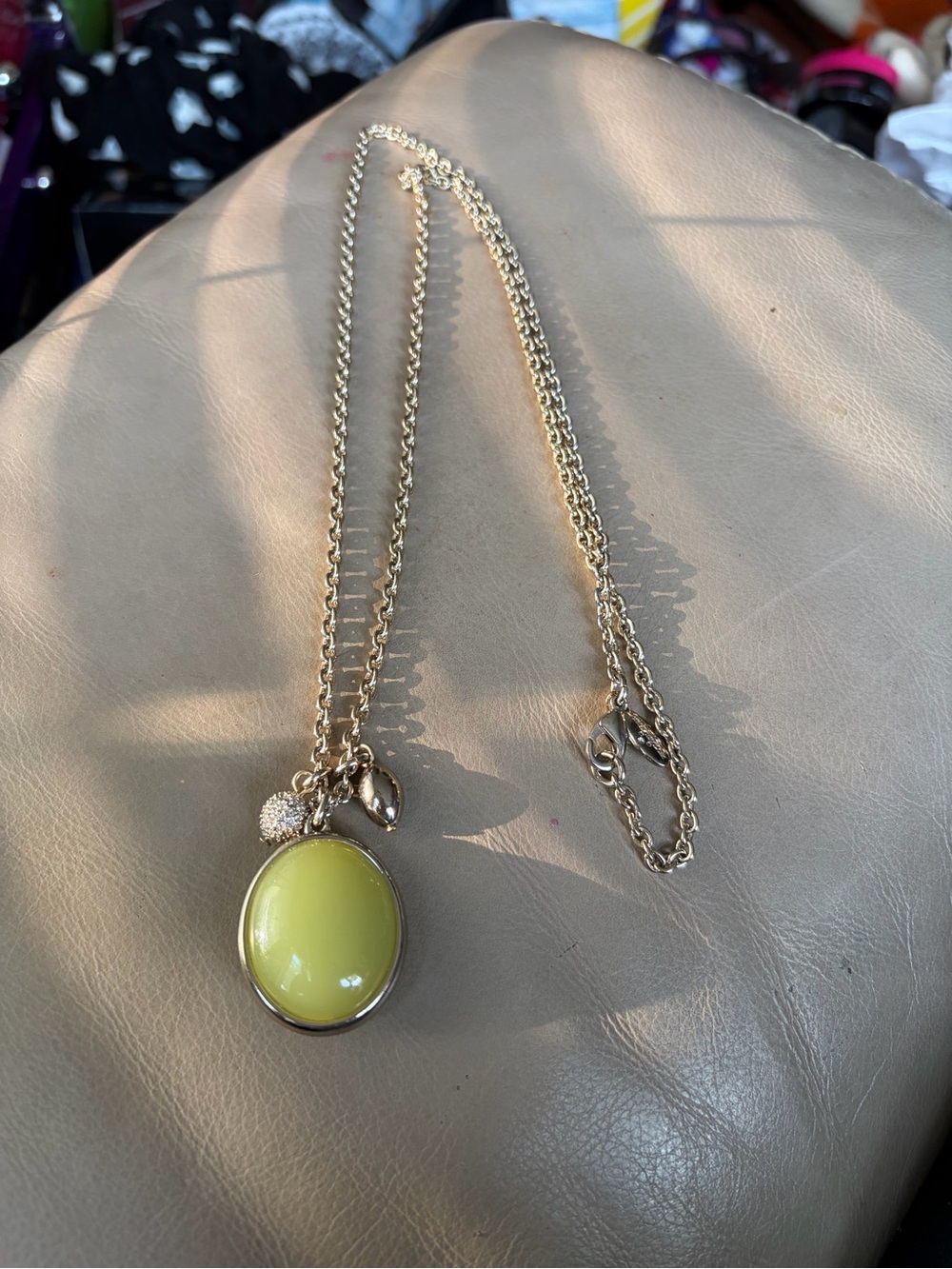 Ann Taylor Gold Chain 16” Necklace with Green Pendant.  Exc. Condition!